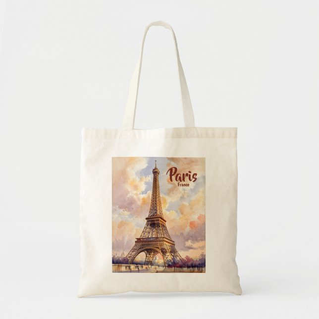 Tote Bag Custom Test Paris Eiffel Tower France Watercolor (Devant)