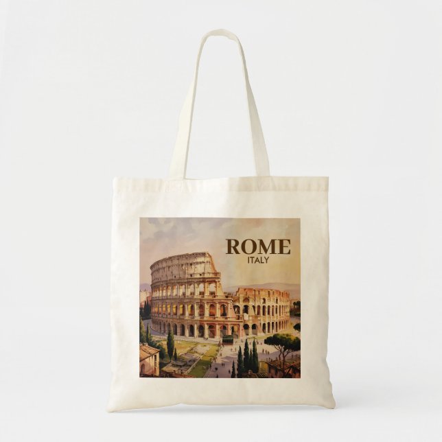 Tote Bag Custom Text Rome Italy Colosseum Retro Watercolor (Devant)