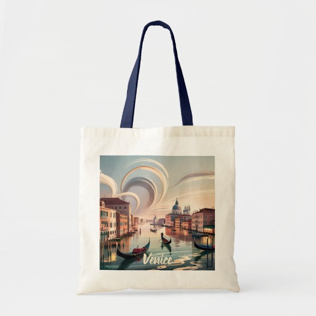 Tote Bag Custom Venice Italy Gondola Canal Watercolor Retro (Devant)
