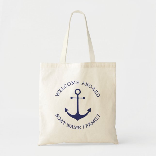 Tote Bag Custom Welcome Aboard nautical anchor blue white (Devant)