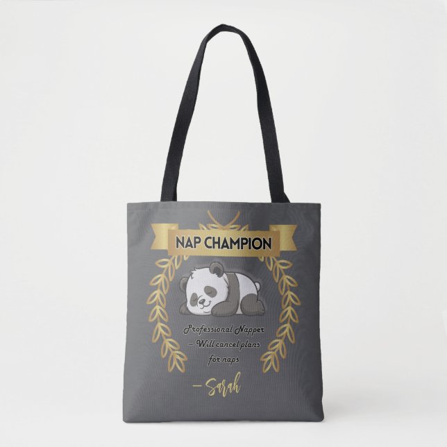 Tote Bag Customizable Funny Panda Nap Champion (Devant)