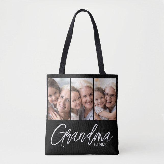 Tote Bag Customizable Grandma Established Year 3 Photo (Devant)