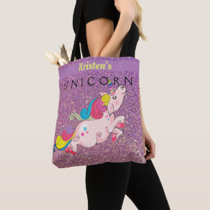 Tote Bag CustomText/ Unicorn Kawaii Gold PinkPurple Parties