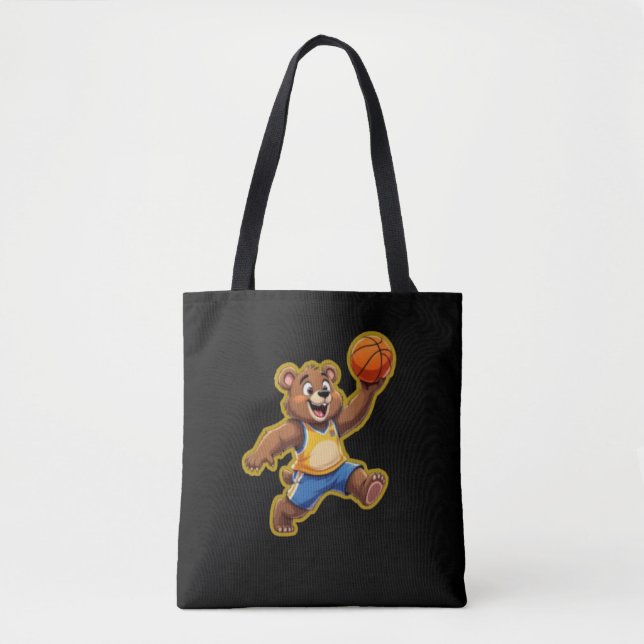 Tote Bag Cute 3D Teddy Bear Playing Basketball – Adorable S (Devant)