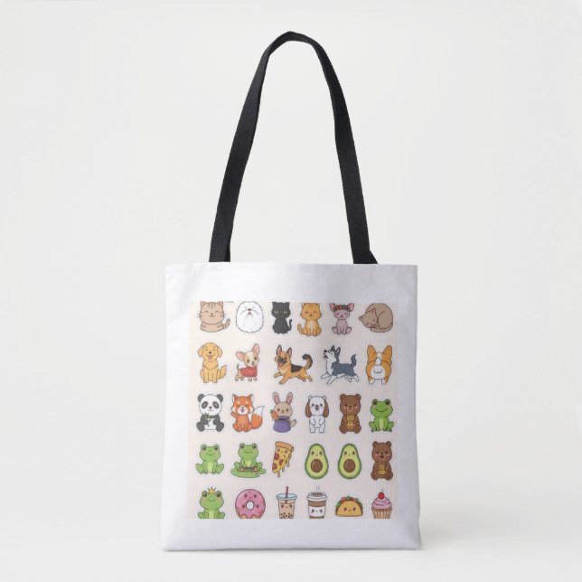 Tote Bag Cute Animal & Food Sticker Sheet – Kawaii Cats, Do (Devant)