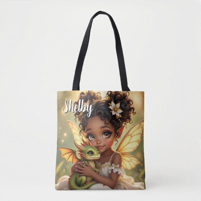 Tote Bag Cute Anime Fairy Girl and Chibi Dragon (Devant)