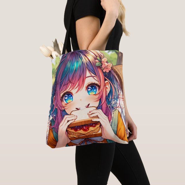 Tote Bag Cute Anime Girl mangeant un beurre d'arachide et g (De près)