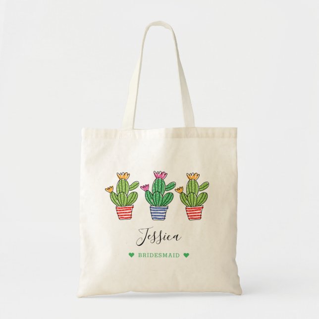 Tote Bag Cute Aquarelle Cactus Épouse Personnalisée (Devant)