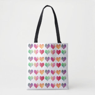 Tote Bag Cute Aquarelle Rainbow Hearts Motif