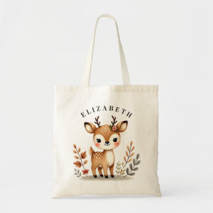 Tote Bag Cute Aquarelle Reindeer Girl Nom personnalisé