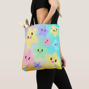 Tote Bag Cute arc-en-ciel étoile brillante Kawaii Ombre col