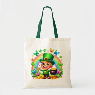 Tote Bag Cute arc-en-ciel Leprechaun avec or