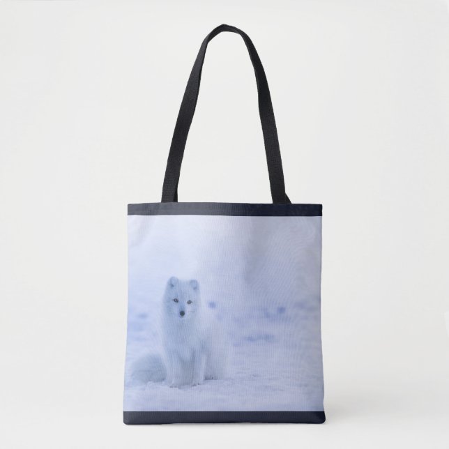 Tote Bag Cute Arctic Fox sur Snowy Winter Arrière - plan (Devant)