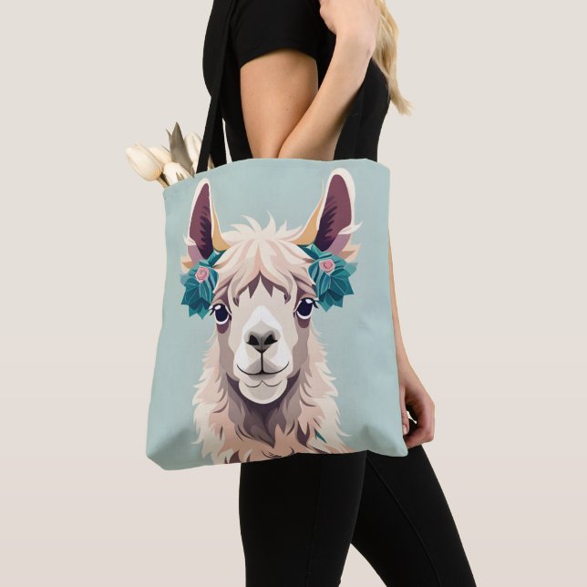 Tote Bag Cute Art Turquoise Pastel Llama (De près)