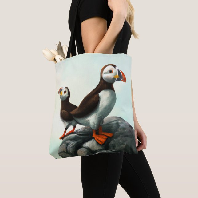 Tote Bag Cute Atlantic Puffins Oiseaux de mer sur les roche (De près)
