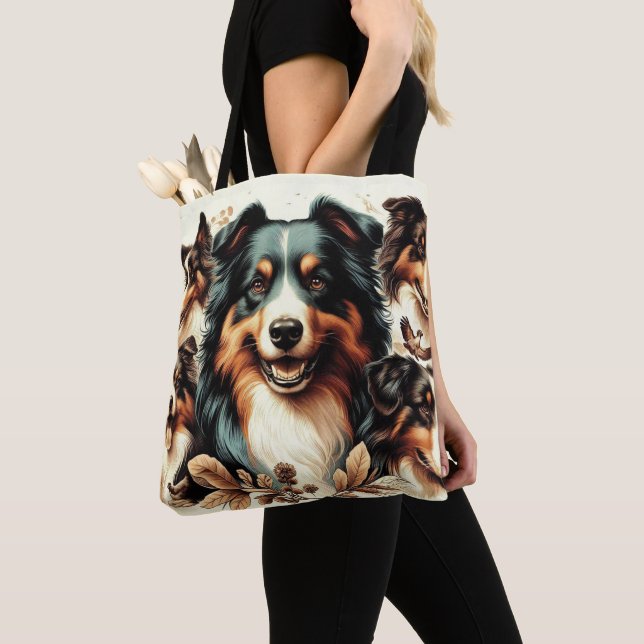 Tote Bag Cute Australian Shepherd Peinture (De près)