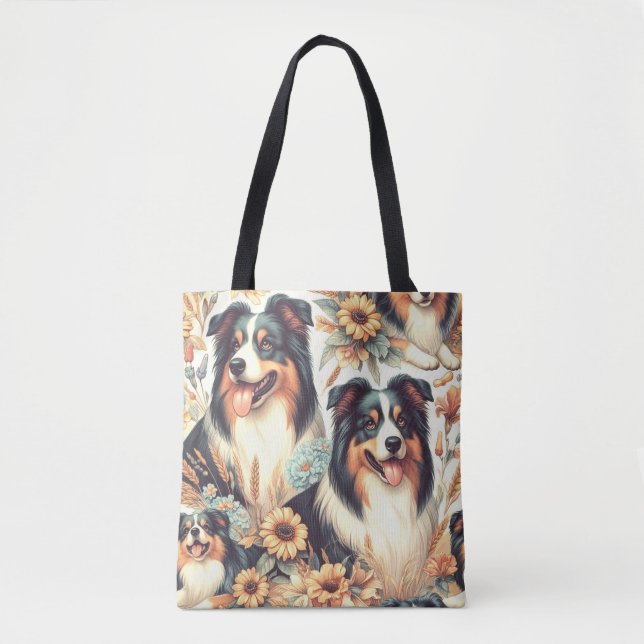 Tote Bag Cute Australian Shepherd peinture Vintage (Devant)