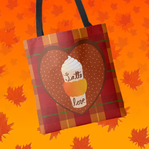 Tote Bag Cute automne Plaid Citrouille épice Latte Love Fou