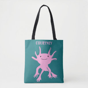 Tote Bag Cute Axolotl Salamander rose Personnalisée