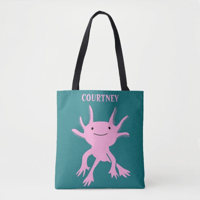 Tote Bag Cute Axolotl Salamander rose Personnalisée (Devant)