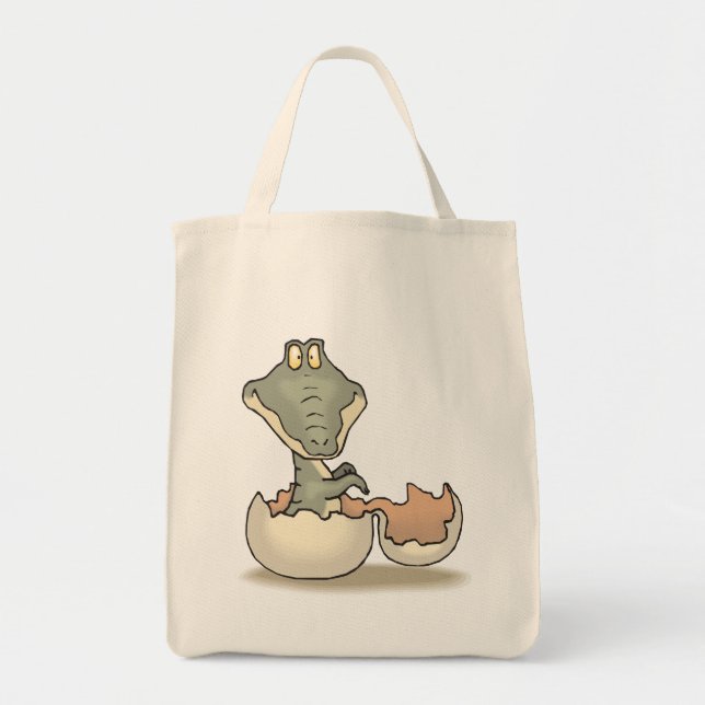 Tote Bag Cute Baby Alligator Cartoon Hatching from Eggshell (Devant)