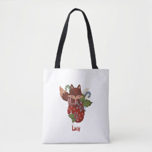 Tote Bag Cute Baby Fox et Christmas Mitten