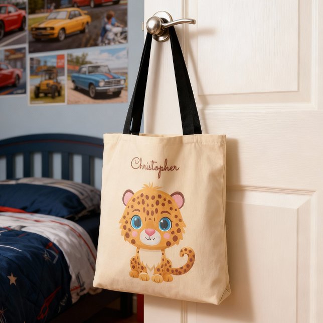 Tote Bag Cute Baby Leopard Safari Animal Kids (Créateur téléchargé)