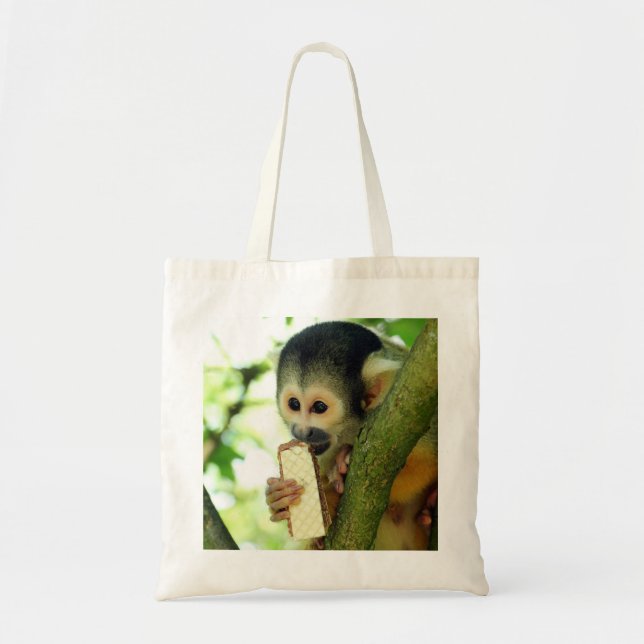 Tote Bag Cute Baby Squerrl Monkey Eating a Wafer Biscuit (Devant)