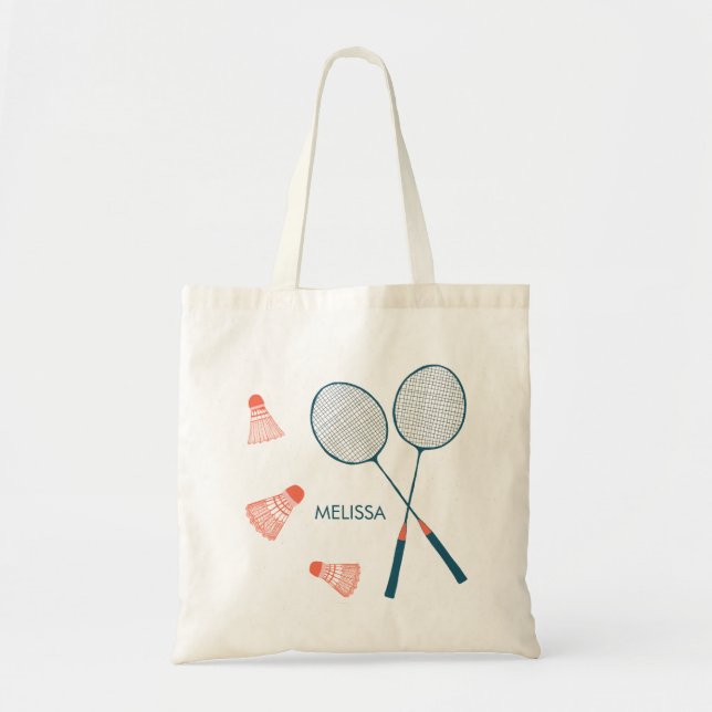 Tote Bag Cute Badminton Birdie Racquet CUSTOM Retro (Devant)