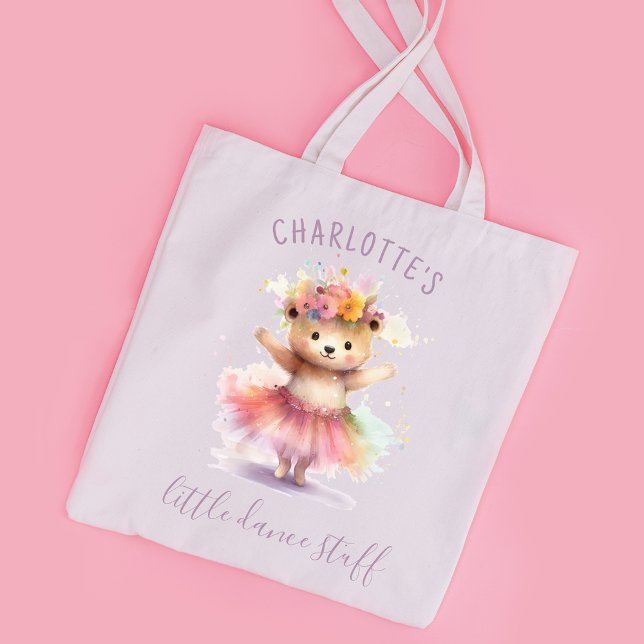 Tote Bag Cute Ballerina Nom personnalisé Aquarelle (Créateur téléchargé)