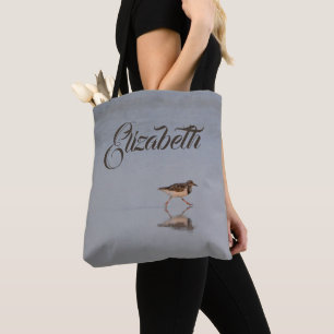 Tote Bag Cute Beach Photo Sandpiper Modern Nom Typographie