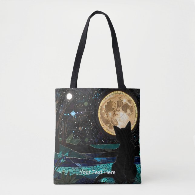Tote Bag Cute Beautiful Colourful Mosaic Black Cat (Devant)