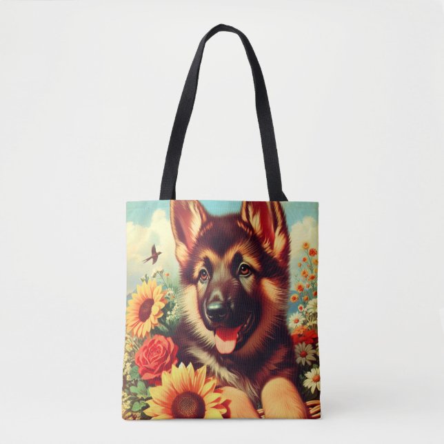 Tote Bag Cute berger allemand Peinture de chiot (Devant)