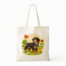 Cute Bernese Mountain Dog with Sunflower & Butterf