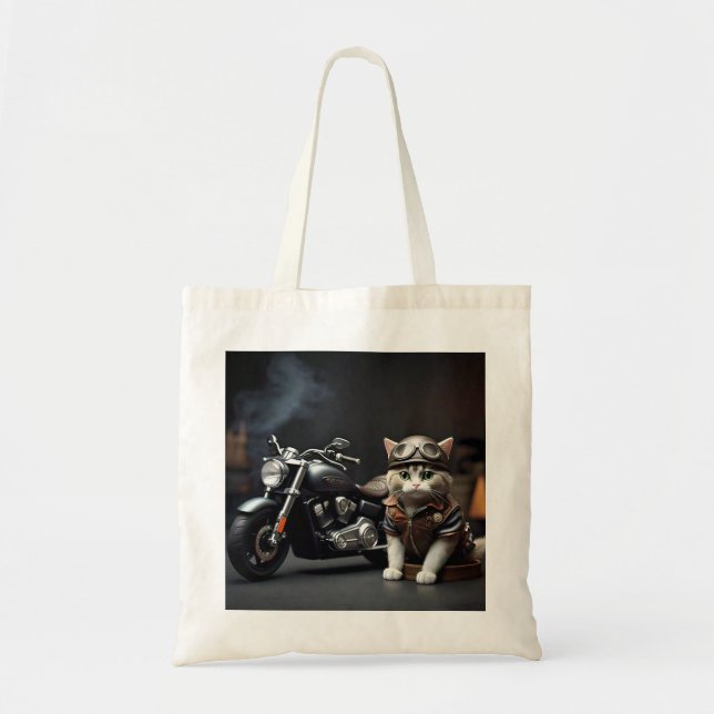 Tote Bag Cute Biker Cat Fourre-tout (Devant)