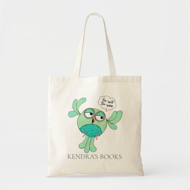 Tote Bag Cute Bird Owd Nom personnalisé Bibliothèque de nom (Devant)