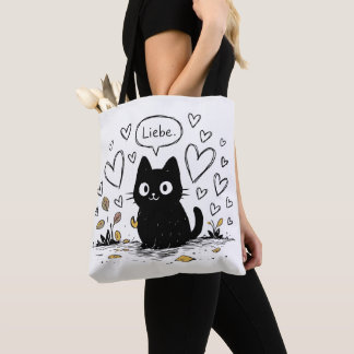 Tote Bag Cute Black Cat Love Hearts 