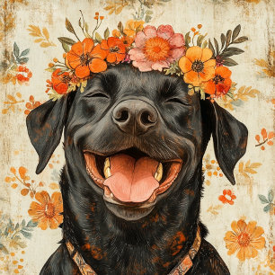 Tote Bag Cute Black Labrador Retriever Chien Orange Floral