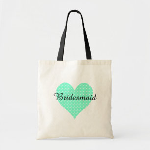 Tote Bag Cute Blanc Polka Dot Aquamarine Heart Bridesmaid