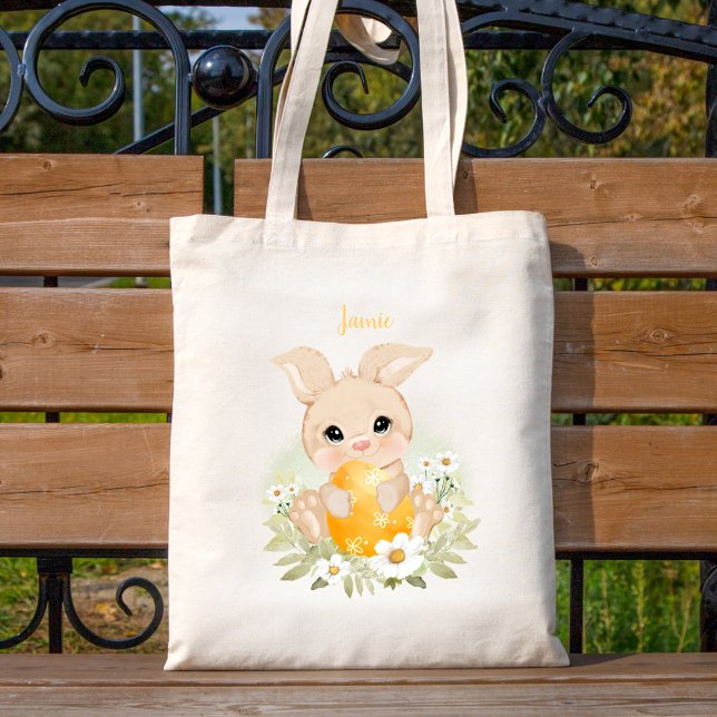 Tote Bag Cute Bleu Lapin de Pâques Personnalisé Unisex (Créateur téléchargé)