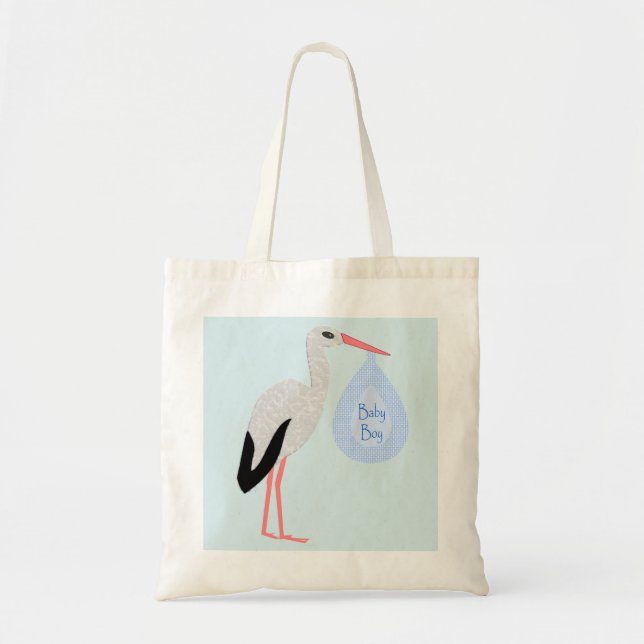 Tote Bag Cute Blue Baby Boy Stork (Devant)