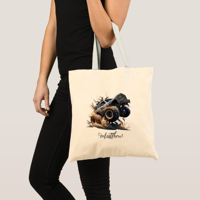 Tote Bag Cute Blue Brown Big Race Monster Camion (Devant (produit))