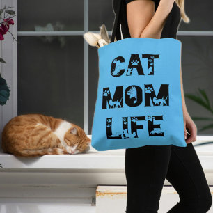 Tote Bag Cute Blue Chat Maman Vie Moderne Chic Fête des Mèr