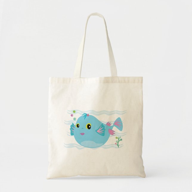 Tote Bag Cute Blue Tropical Fish Pink Fins (Devant)