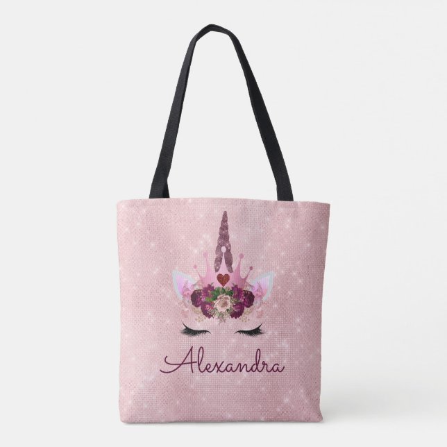 Tote Bag Cute Blush rose Unicorne Parti Monogramme (Dos)