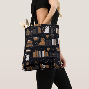 Tote Bag Cute Bookish Chats Livres Brown