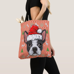 Tote Bag Cute Boston Terrier Ugly Christmas Sweater Santa