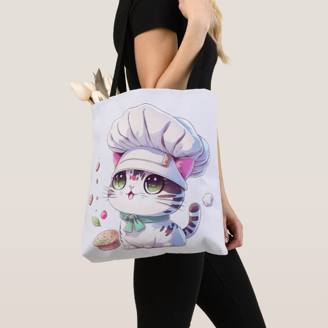 Tote Bag Cute boulangère Chef Chat Kitten avec pain | (De près)