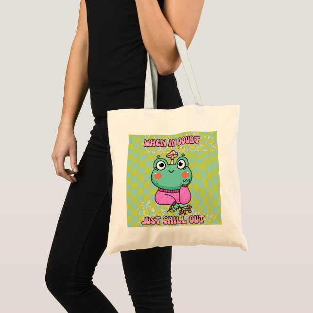Tote Bag Cute Bright Frog Flower Lovers Green Groovy (Devant (produit))