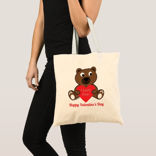 Tote Bag Cute Brown Coeur Ours Je t'aime Valentines Jour (Devant (produit))